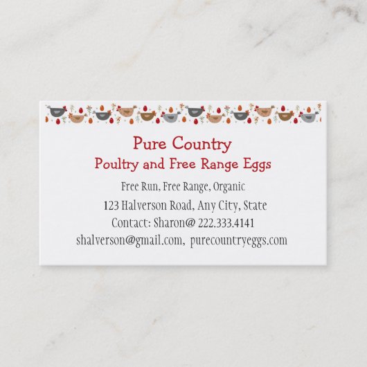 Pluimvee, kippeneieren, vrije loop, organische bus visitekaartje (Voorkant)