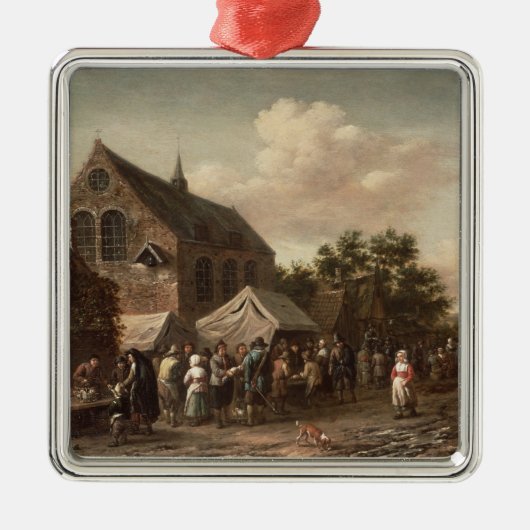 Pluimveemarkt door een kerk metalen ornament (Voorkant)