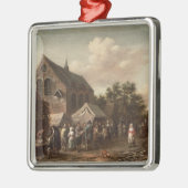 Pluimveemarkt door een kerk metalen ornament (Links)
