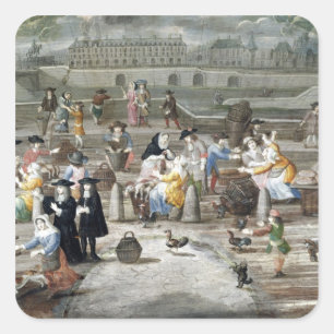 Pluimveemarkt in de Quai des Grands Augustins Vierkante Sticker
