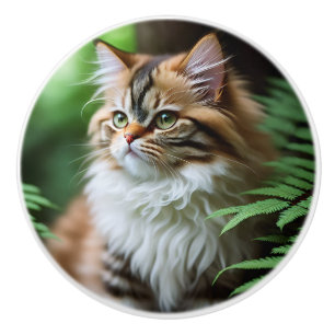 "Pluis en Knuffels: De Dikke Perzische Kat" Keramische Knop