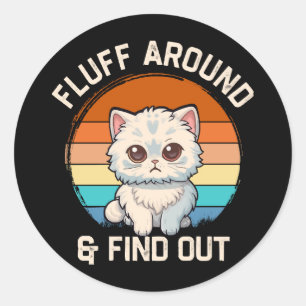 Pluis Er Rond En Ontdek Grappige Retro Kat Ronde Sticker