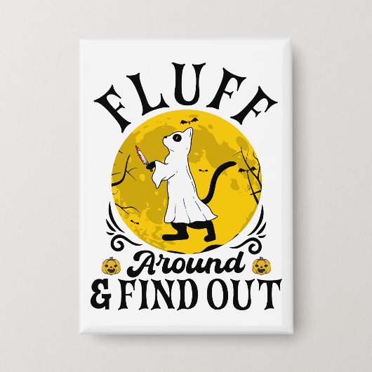 Pluis rond en ontdek het, enge kat Halloween Button (Voorkant)