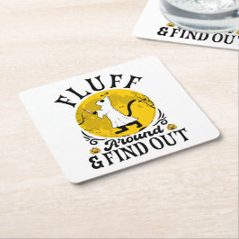 Pluis rond en ontdek het, enge kat Halloween Kartonnen Onderzetters