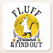 Pluis rond en ontdek het, enge kat Halloween Kartonnen Onderzetters (Voorkant)