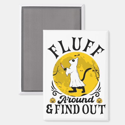 Pluis rond en ontdek het, enge kat Halloween Magneet (Voorkant / Achterkant)