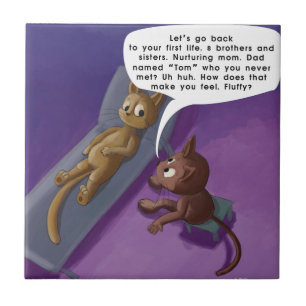 Pluizig in therapie grappige kat cartoon tegeltje