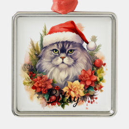 PLUIZIG KERSTVAKANTIE KAT GEZICHT METALEN ORNAMENT
