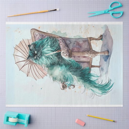  pluizig Perzisch blauwgroen kat decoupage Tissuepapier (Craft)