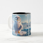 pluizig pinguïnplezier tweekleurige koffiemok (Voorkant links)