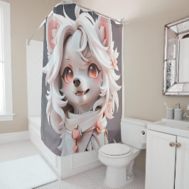 pluizig roze en witte puppy douchegordijn