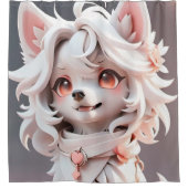 pluizig roze en witte puppy douchegordijn (Voorkant)