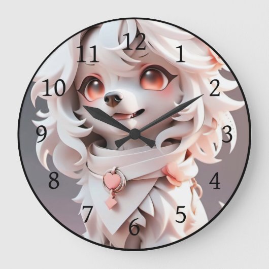 pluizig roze en witte puppy grote klok (Voorkant)