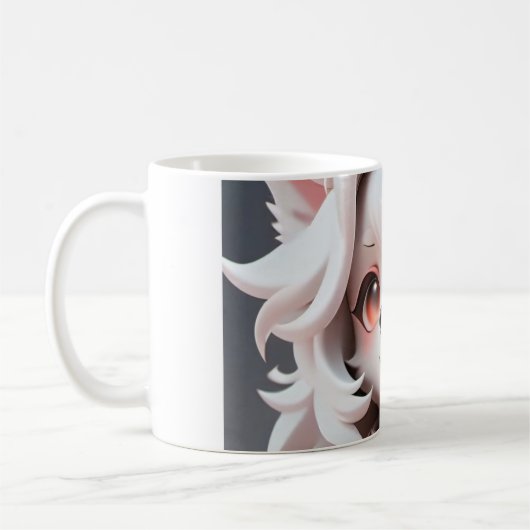 pluizig roze en witte puppy koffiemok (Links)