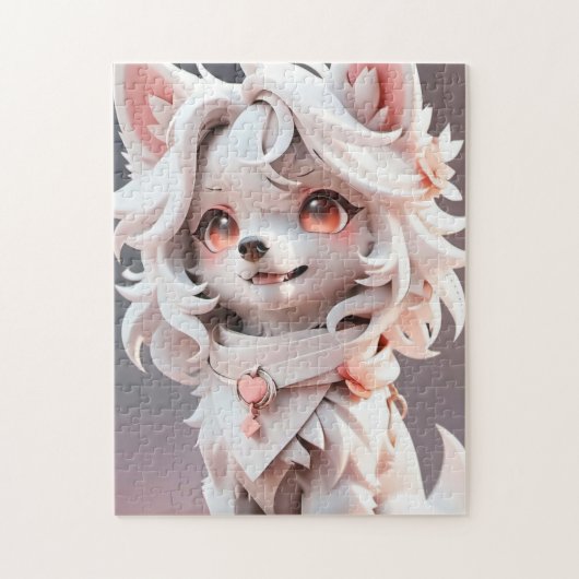pluizig roze en witte puppy legpuzzel (Verticaal)