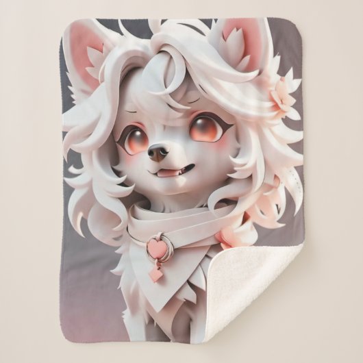 pluizig roze en witte puppy sherpa deken (Voorkant)