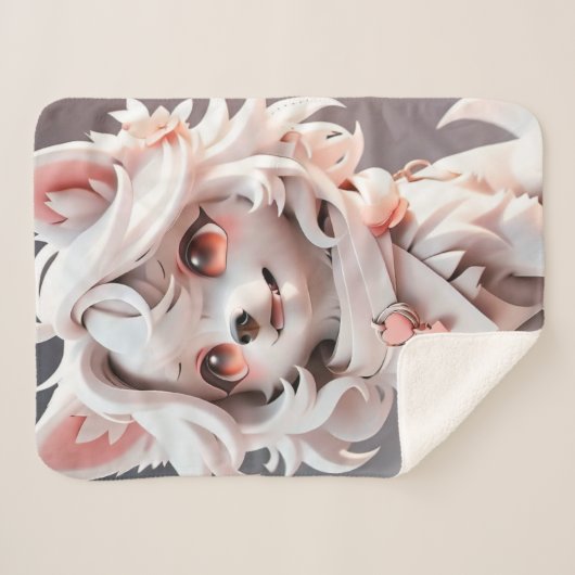 pluizig roze en witte puppy sherpa deken (Voorkant (horizontaal))