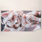 pluizig roze en witte puppy strandlaken (Voorkant)