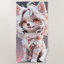 pluizig roze en witte puppy strandlaken