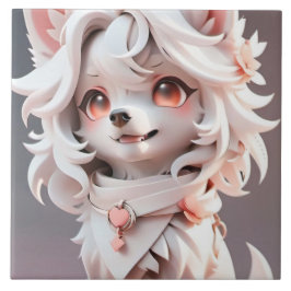 pluizig roze en witte puppy tegeltje