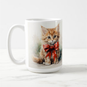 PLUIZIG SINAASAPPEL TABBY KITTEN MET RODE STRIK KOFFIEMOK