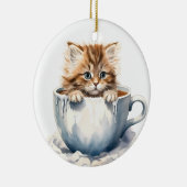 PLUIZIG TABBY KITTEN IN EEN THEEKOPJE KERAMISCH ORNAMENT (Rechts)