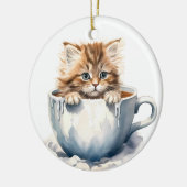 PLUIZIG TABBY KITTEN IN EEN THEEKOPJE KERAMISCH ORNAMENT (Links)