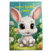 🌷 pluizig wit konijn met lentebloemen 🐰 medium cadeauzakje (Achterkant)