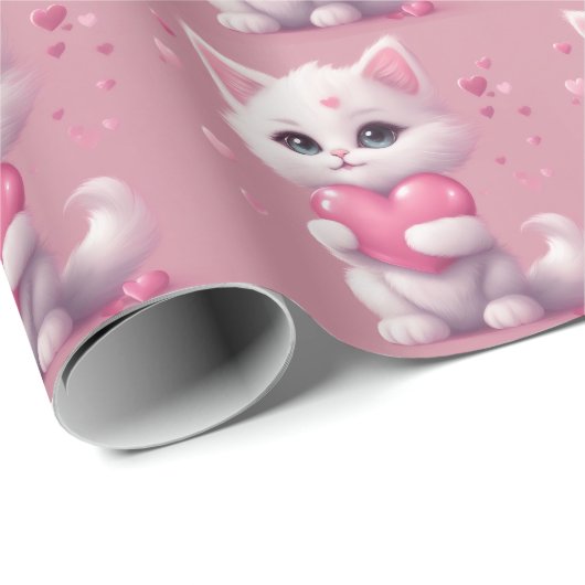 pluizig wit liefde kitten cadeaupapier (Rol Hoek)