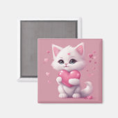 pluizig wit liefde kitten magneet (Voorkant / Achterkant)