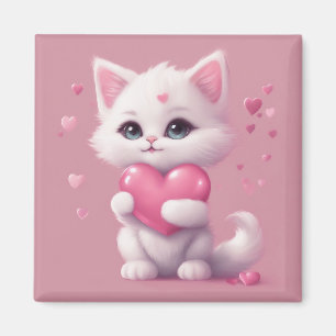 pluizig wit liefde kitten magneet