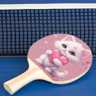 pluizig wit liefde kitten tafeltennisbatje