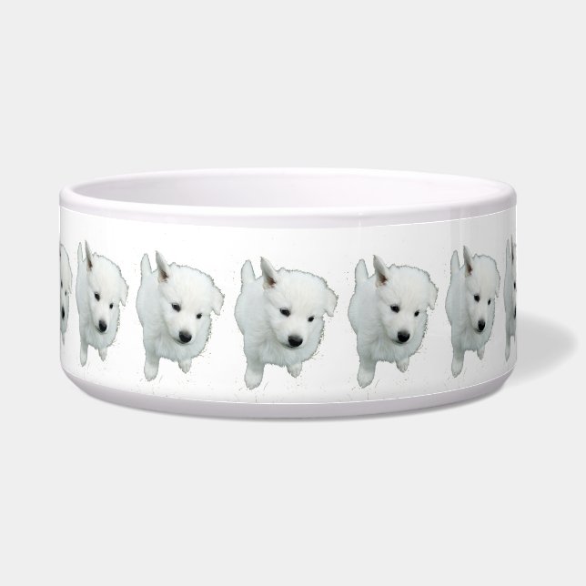 pluizig witte puppy foto voerbakje (Voorkant)