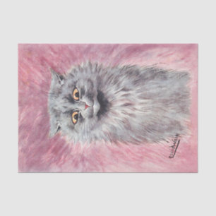 Pluizige Blauwe Kat Humeur Vintage Feline Tissuepapier