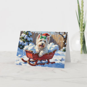 Pluizige Coton de Tulear-hond Vintage Kerstslede Kaart