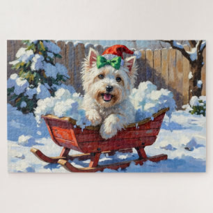 Pluizige Coton de Tulear-hond Vintage Kerstslede  Legpuzzel