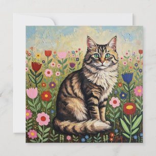 Pluizige Grijze Lapjeskat en Volkskunst Bloemen