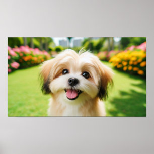 Pluizige hond met grote ogen   Joyful Pet Afbeeldi Poster