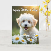Pluizige Hond Moederdag Scene Kaart (Gele Bloem)