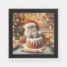 Pluizige kat bakt de kerstcake