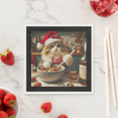 Pluizige kat bakt drankrijke kerstpudding servet (Insitu)
