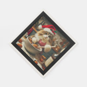 Pluizige kat bakt drankrijke kerstpudding servet (Hoek)