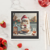 Pluizige kat bakt drankrijke kerstpudding servet (Insitu)