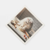 Pluizige kat bakt een pizzabasis servet (Hoek)