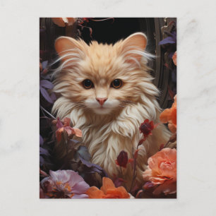 Pluizige Kat in de Bloemen Briefkaart