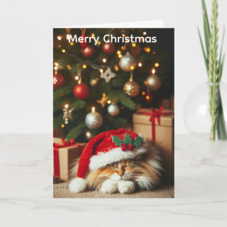 Pluizige kat kerstkaart feestdagen kaart