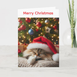 Pluizige kat kerstkaart feestdagen kaart