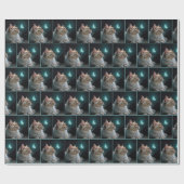 Pluizige Kat Met Neon Vlinder Cadeaupapier (Vlak)