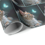 Pluizige Kat Met Neon Vlinder Cadeaupapier (Rol Hoek)