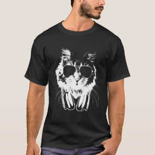 Pluizige Kat met Zonnebril en Hoofdtelefoon T-shirt